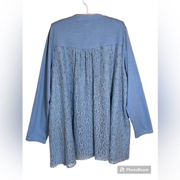 LORI GOLDSTEIN Logo Loungewear Zip-Up Light Blue Cardigan Top w/Lace Back Sz. 1X - Picture 2 of 11